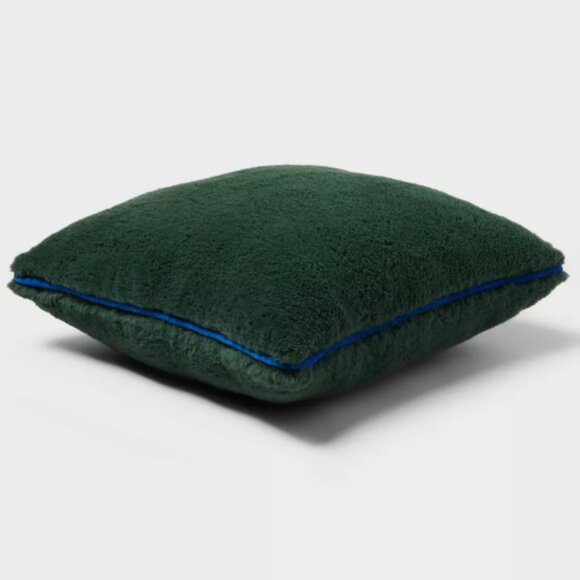 2 Cozy Faux Shearling Decorative Throw Pillow Dark Green - Brand New - Picture 2 of 5